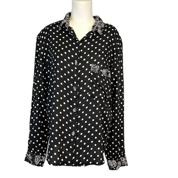 Arthur Warren Tops - Vintage Womens Polka Dot Blouse Size L Long Sleeve Button Up Twee Classic 90s‎